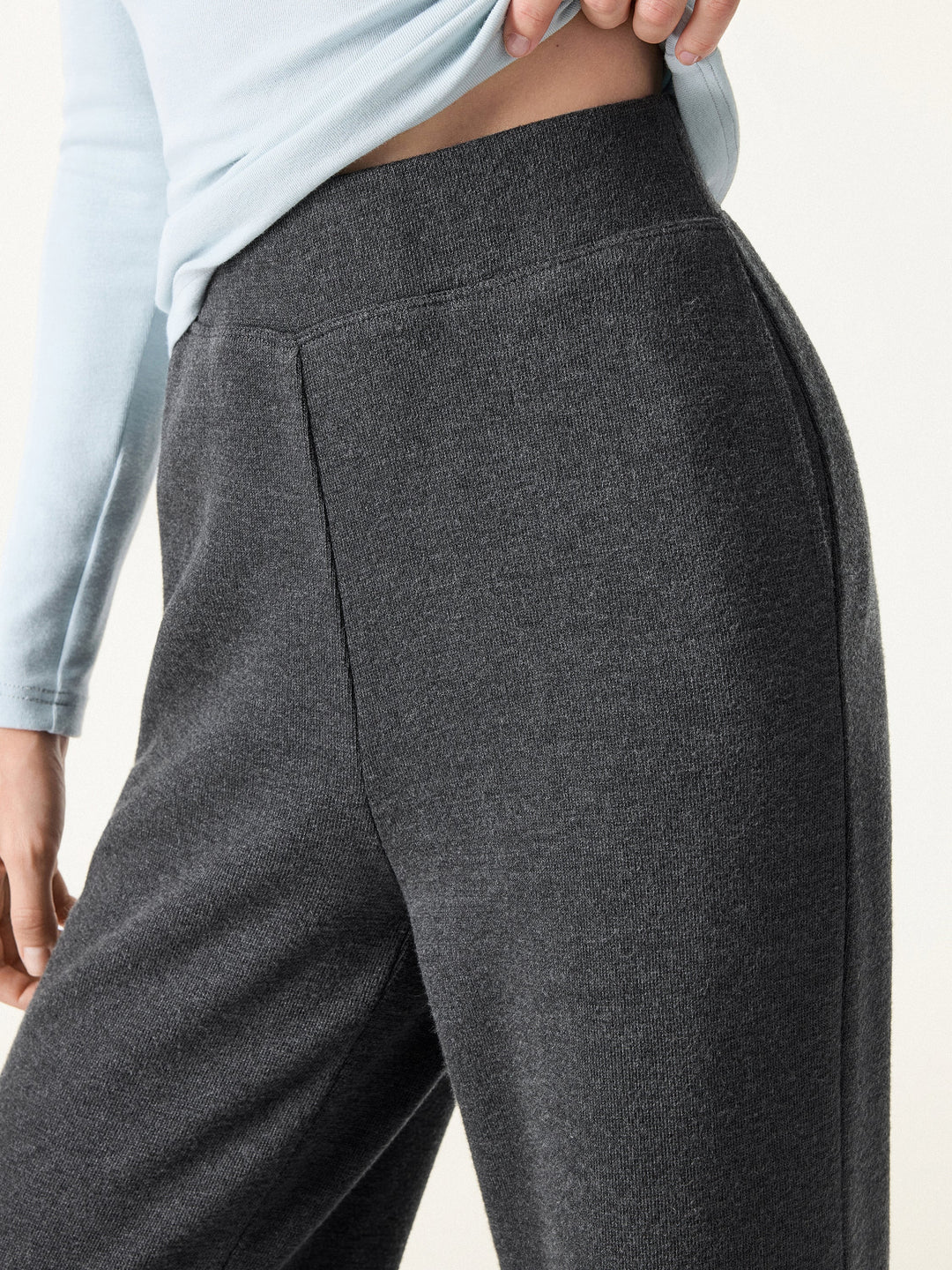 2Pcs Set Crew Neck Long Sleeve Top & Mid Rise Straight Leg Pants with Pockets