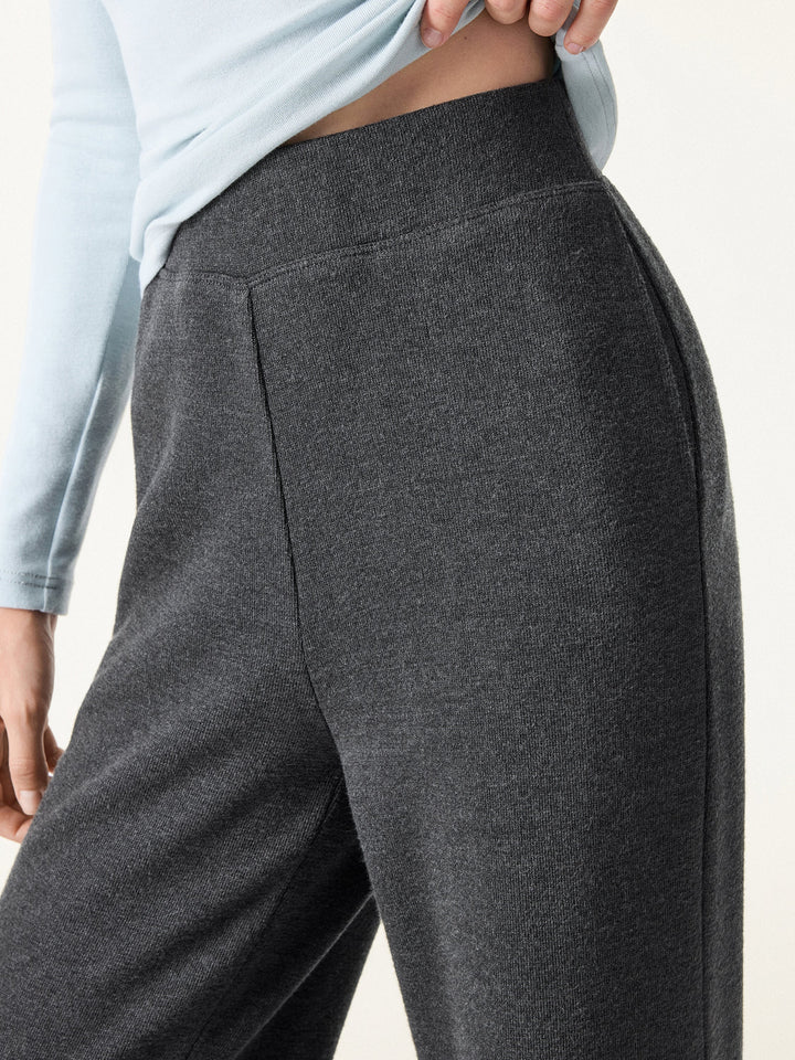 2Pcs Set Crew Neck Long Sleeve Top & Mid Rise Straight Leg Pants with Pockets