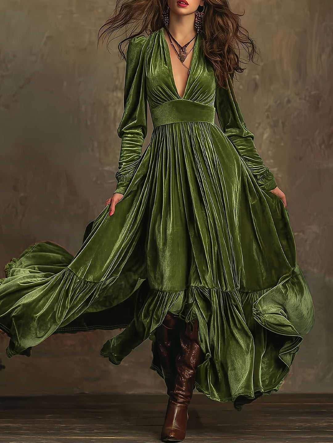 Eveline brown velvet dress – sophisticated women's winter look
