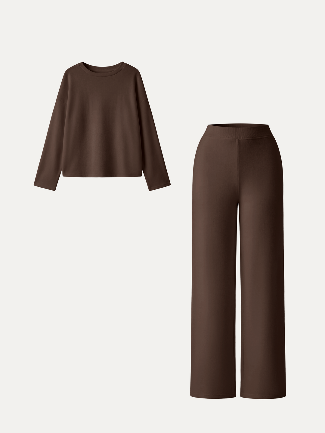 2Pcs Set Crew Neck Long Sleeve Top & Mid Rise Straight Leg Pants with Pockets