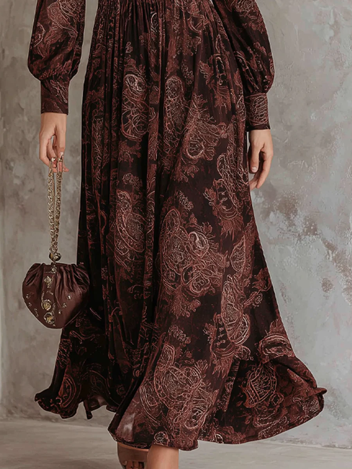 paisley print maxi dress brown – women's floral fashion