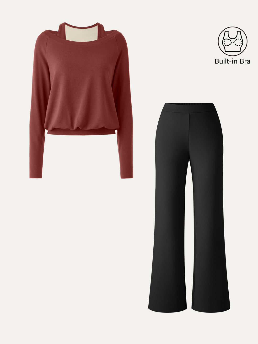 2Pcs Set Multi-Wear Built-In Bra Top 3.0 & Slim Flared Pants with Pockets
