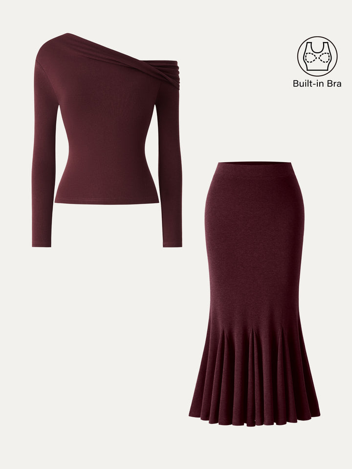 2Pcs Set LiteWarm Convertible Built-In Bra Top 2.0 & High-Rise Mermaid Midi Skirt