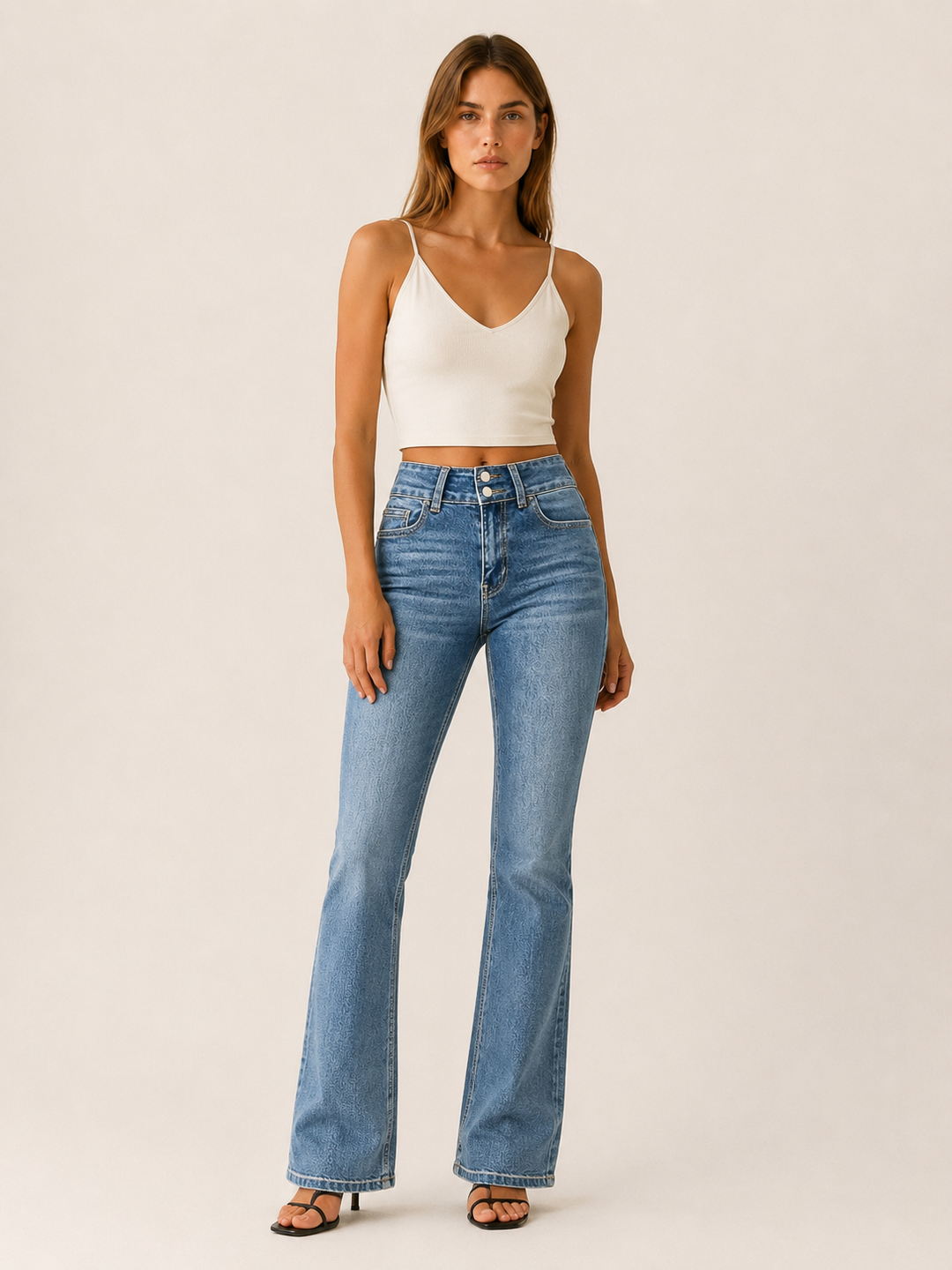 Fenella | High Waist Bootcut Jeans with Double Button
