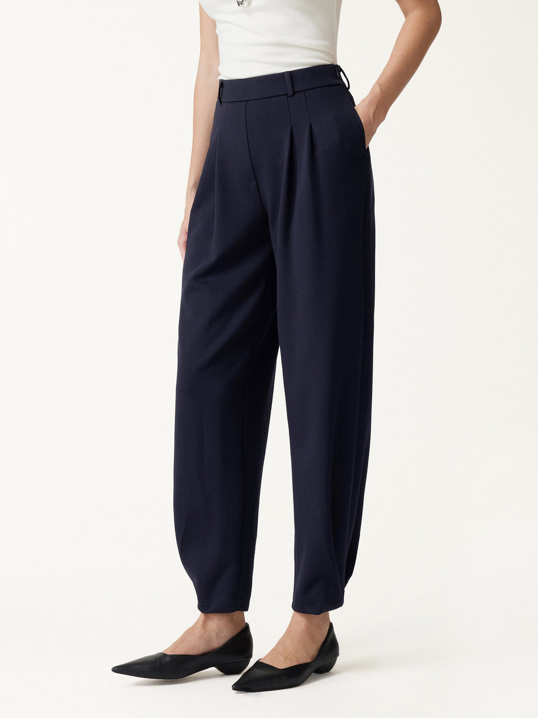 Petite Stretch Ponte High-Rise Ankle Tapered Tuck Pants with Pockets