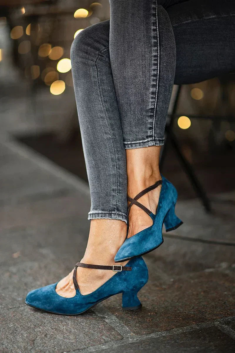 Cross Strap Pumps — back view