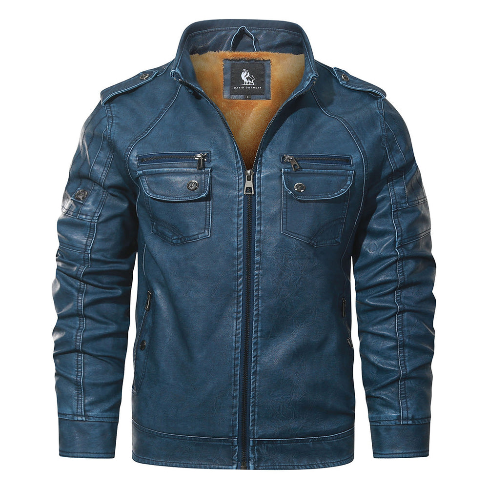 Royal Blue fleece biker jacket, side view showing biker cut