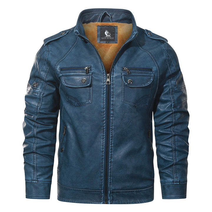 Royal Blue fleece biker jacket, side view showing biker cut