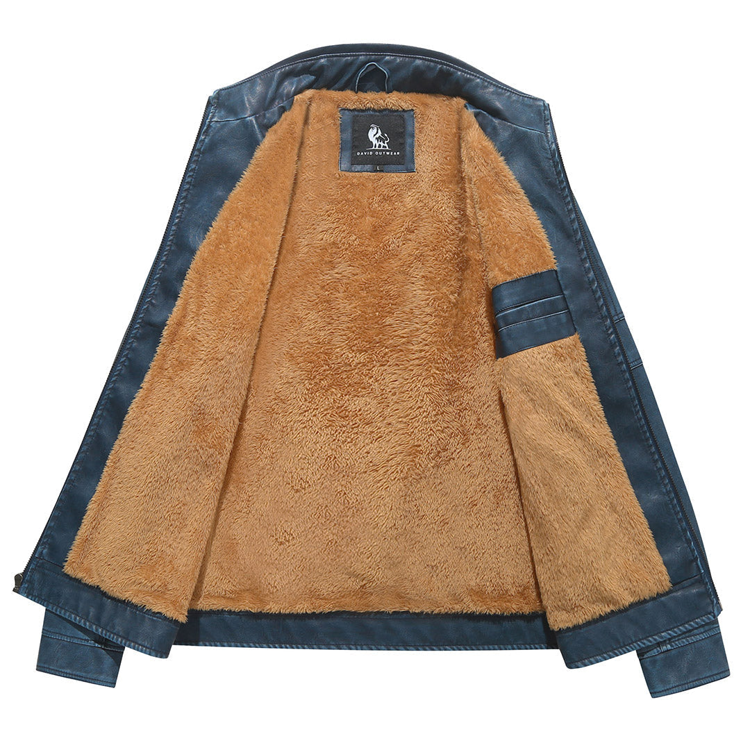 Close-up of the Royal Blue biker jacket's fleece lining