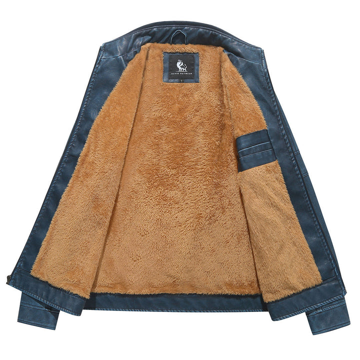 Close-up of the Royal Blue biker jacket's fleece lining