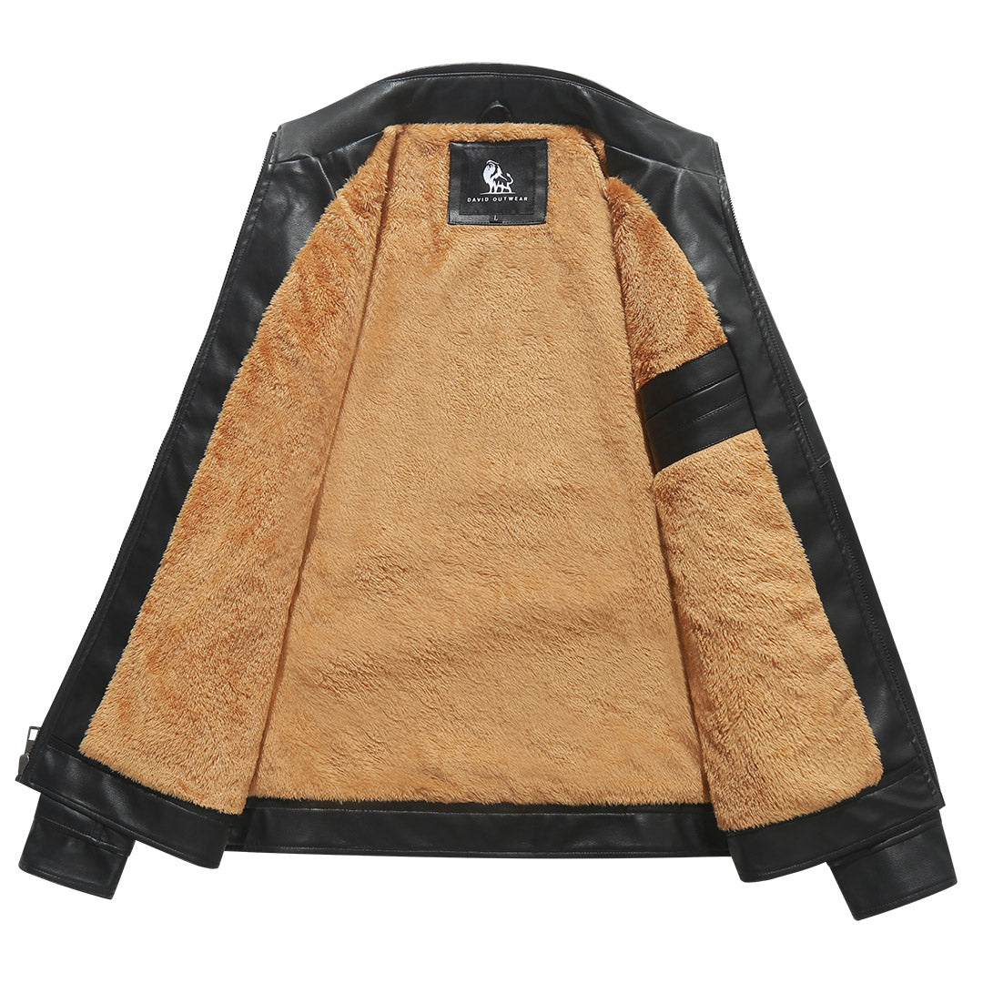 Close-up of the black biker jacket's fleece lining