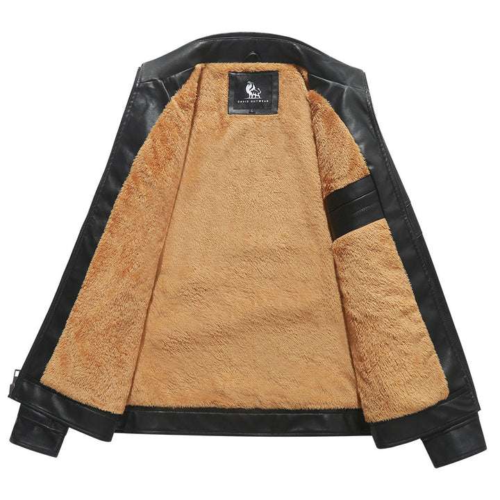 Close-up of the black biker jacket's fleece lining