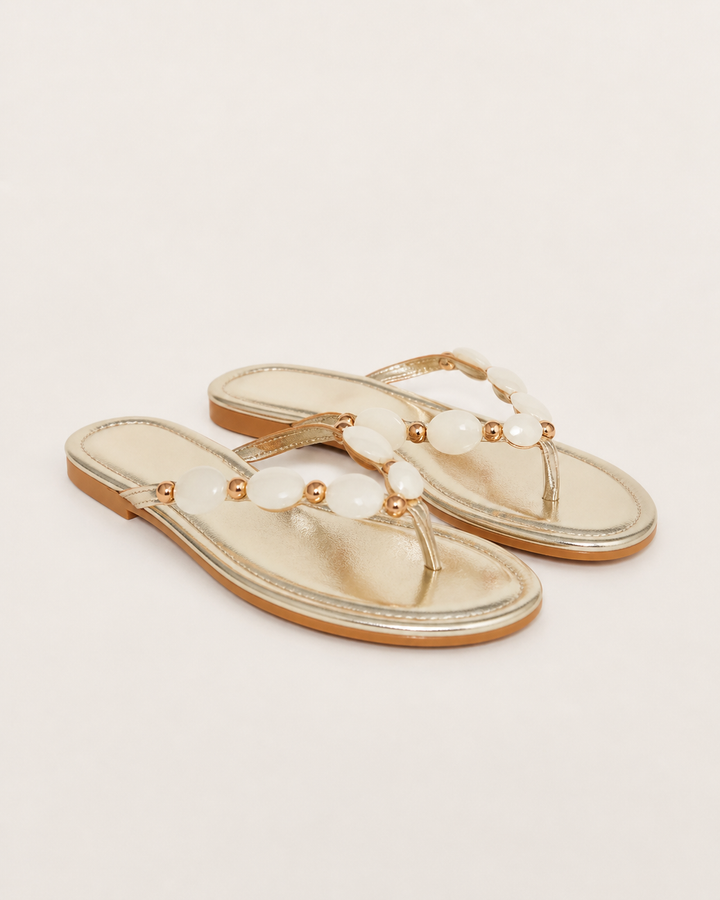 Gabrielle | Thong Sandals with Colour Stone Detail