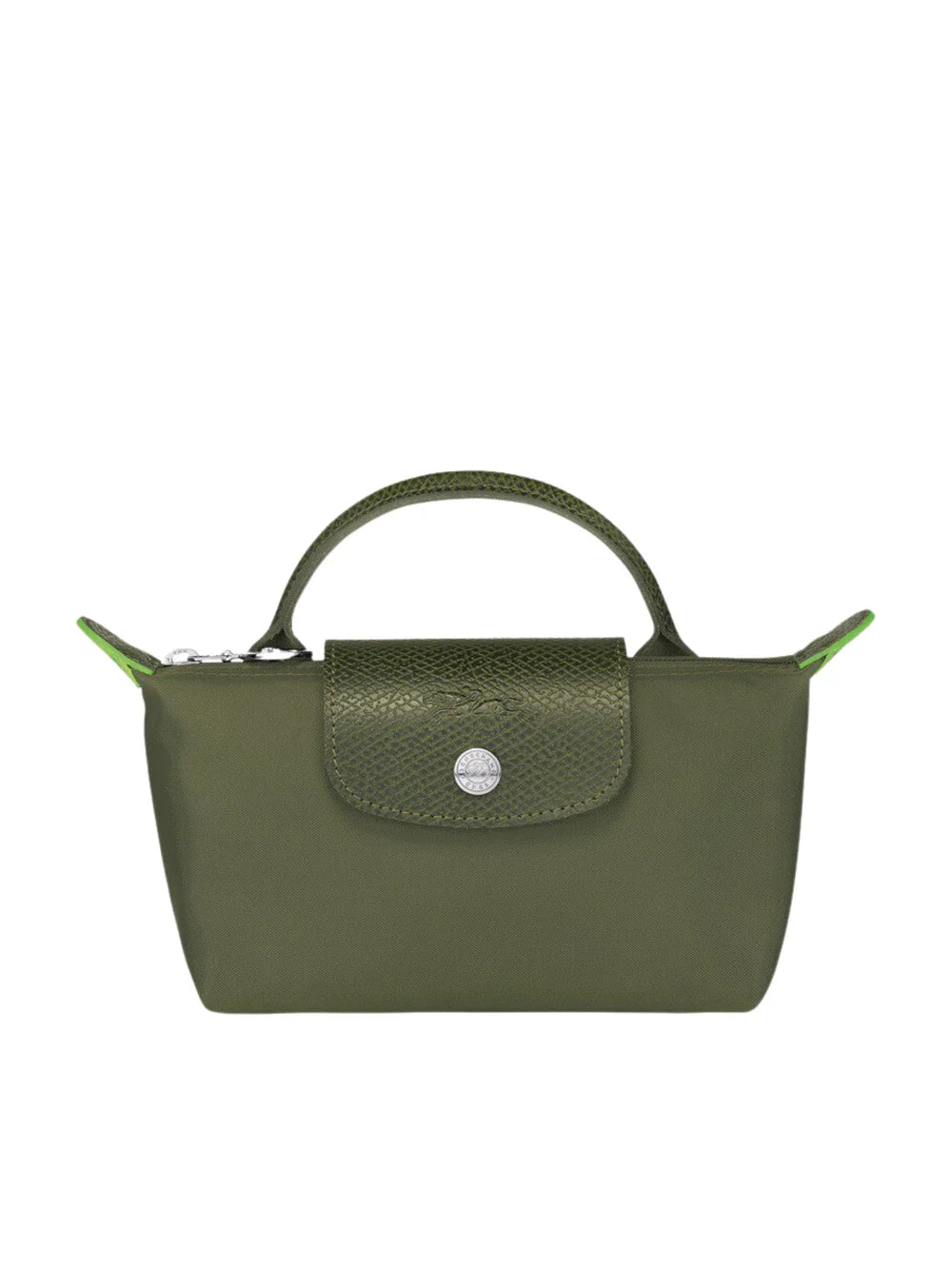 Longchamp Le Pliage Green XS Handbag Forest Khaki Green Front View Eco