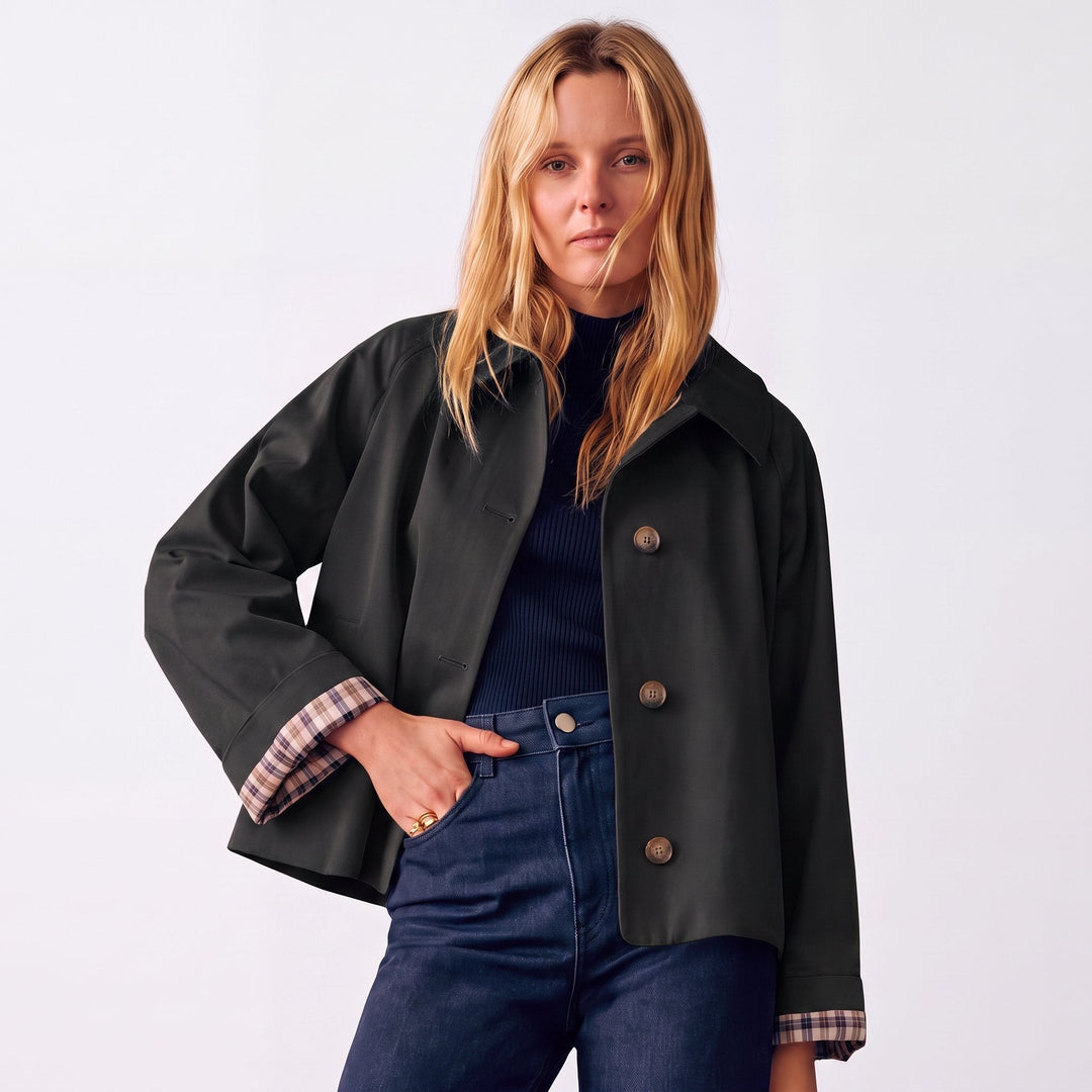 Marlowe | Women's Oversized Cropped Trench Jacket with Notch Lapel