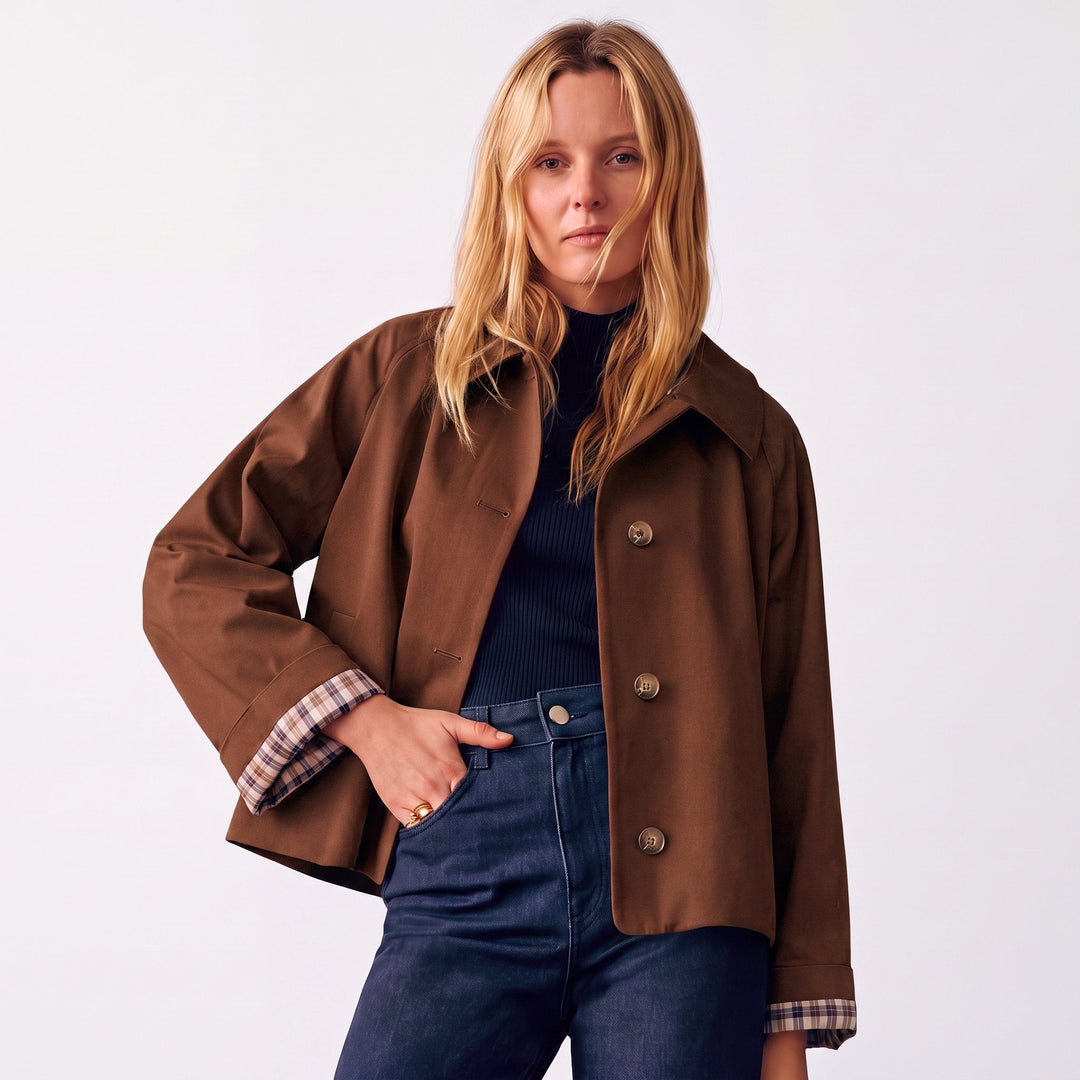 Marlowe | Women's Oversized Cropped Trench Jacket with Notch Lapel