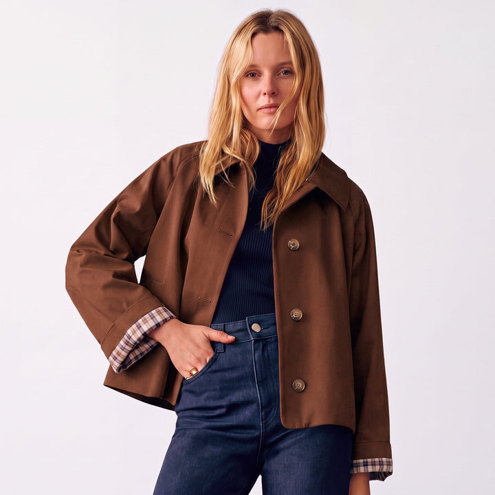Marlowe | Women's Oversized Cropped Trench Jacket with Notch Lapel
