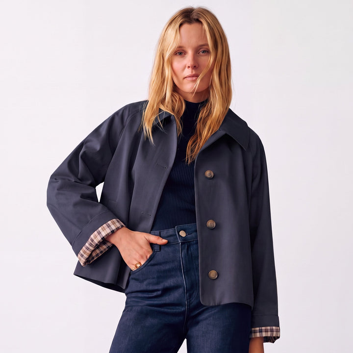 Marlowe | Women's Oversized Cropped Trench Jacket with Notch Lapel