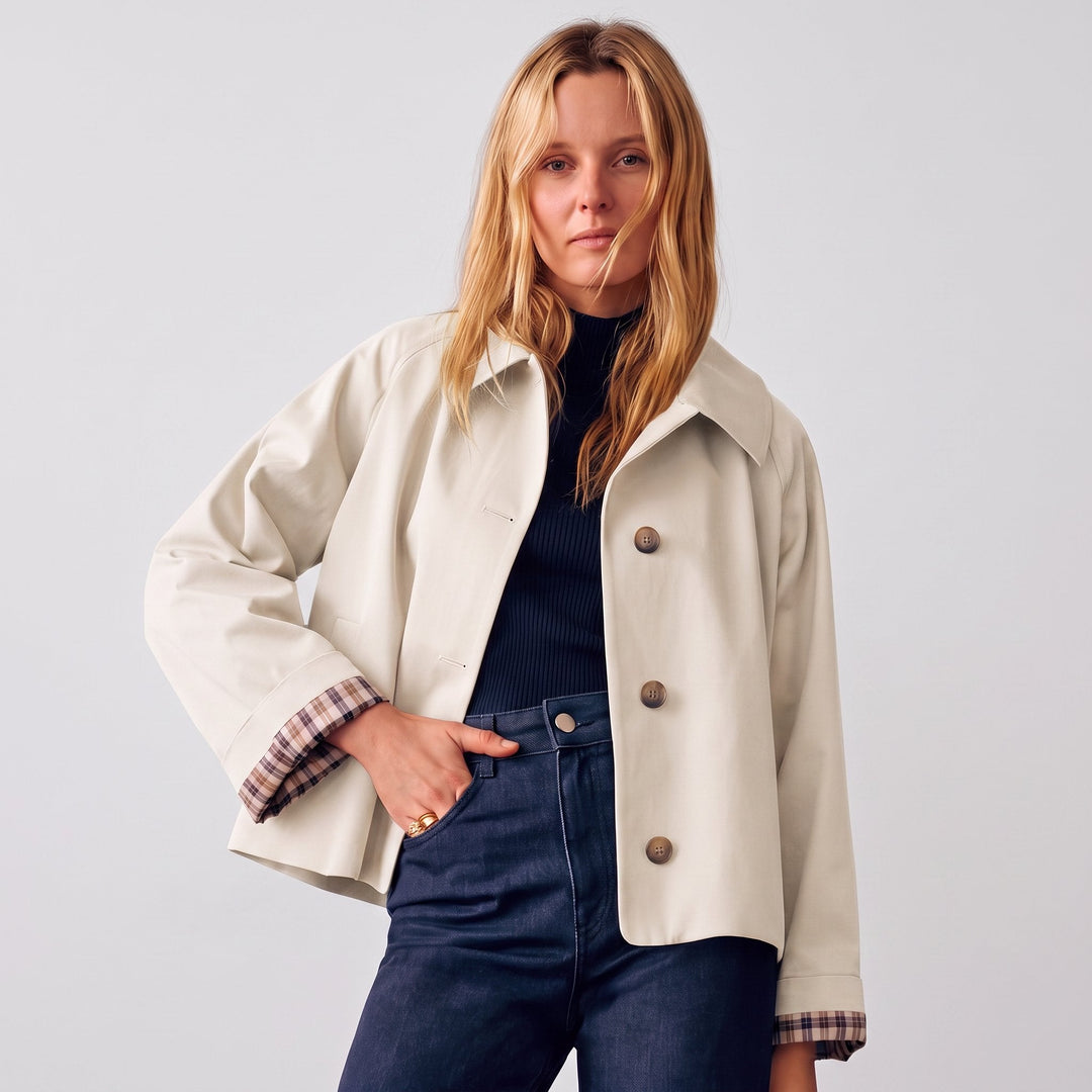 Marlowe | Women's Oversized Cropped Trench Jacket with Notch Lapel