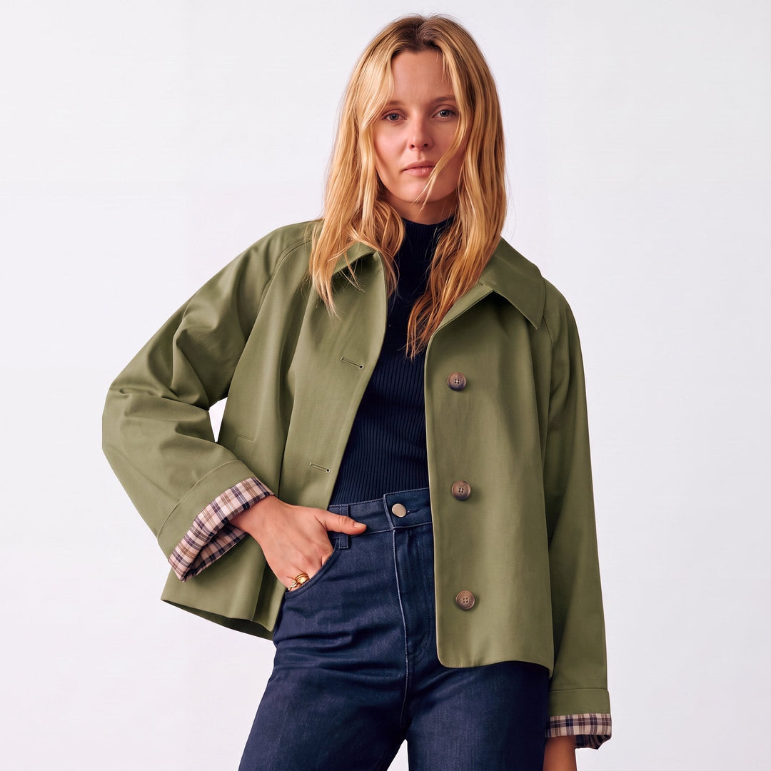 Marlowe | Women's Oversized Cropped Trench Jacket with Notch Lapel