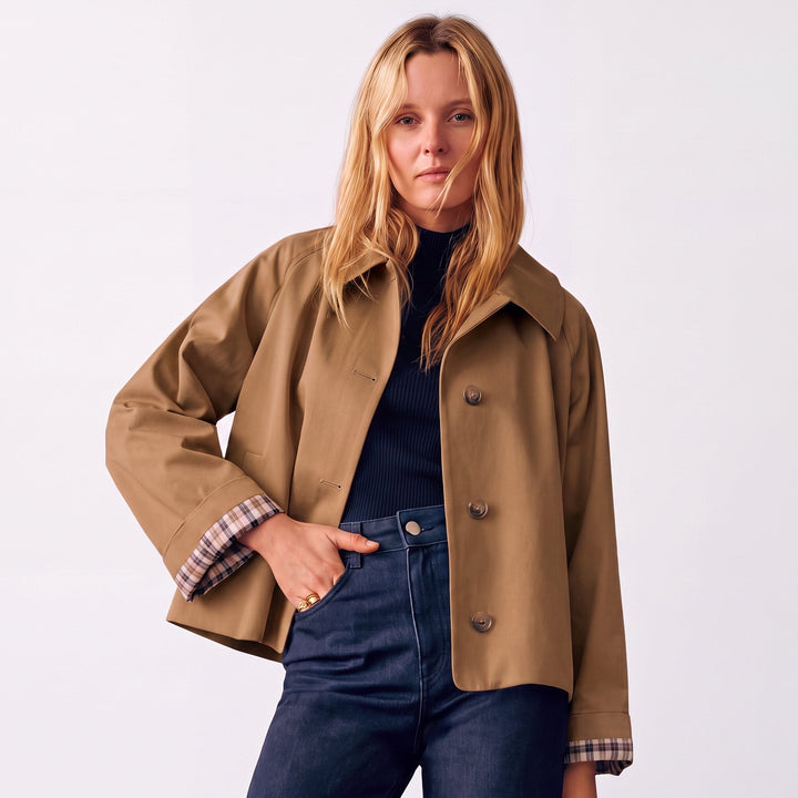 Marlowe | Women's Oversized Cropped Trench Jacket with Notch Lapel
