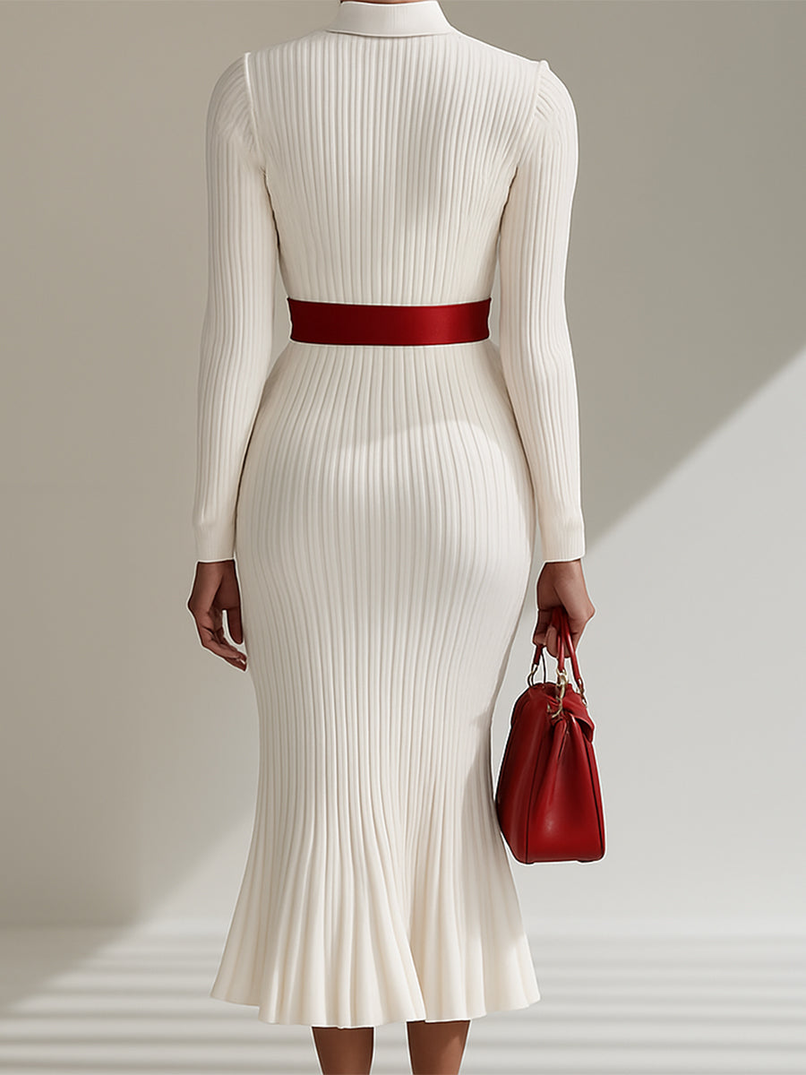 Audrey white wool maxi dress styled – women wearing elegant winter look