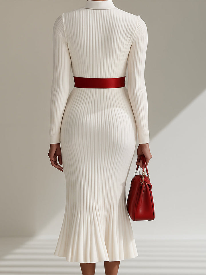 Audrey white wool maxi dress styled – women wearing elegant winter look