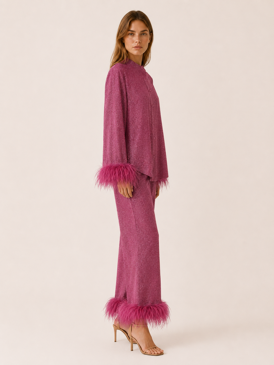 Ginevra | Glitter Co-Ord Set with Feather Trim