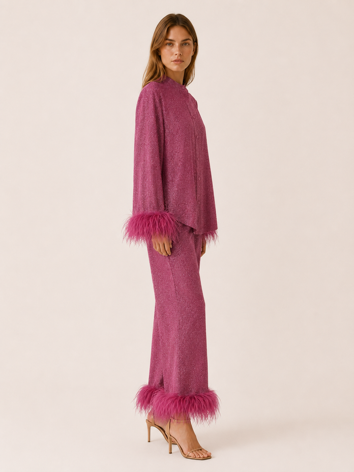 Ginevra | Glitter Co-Ord Set with Feather Trim
