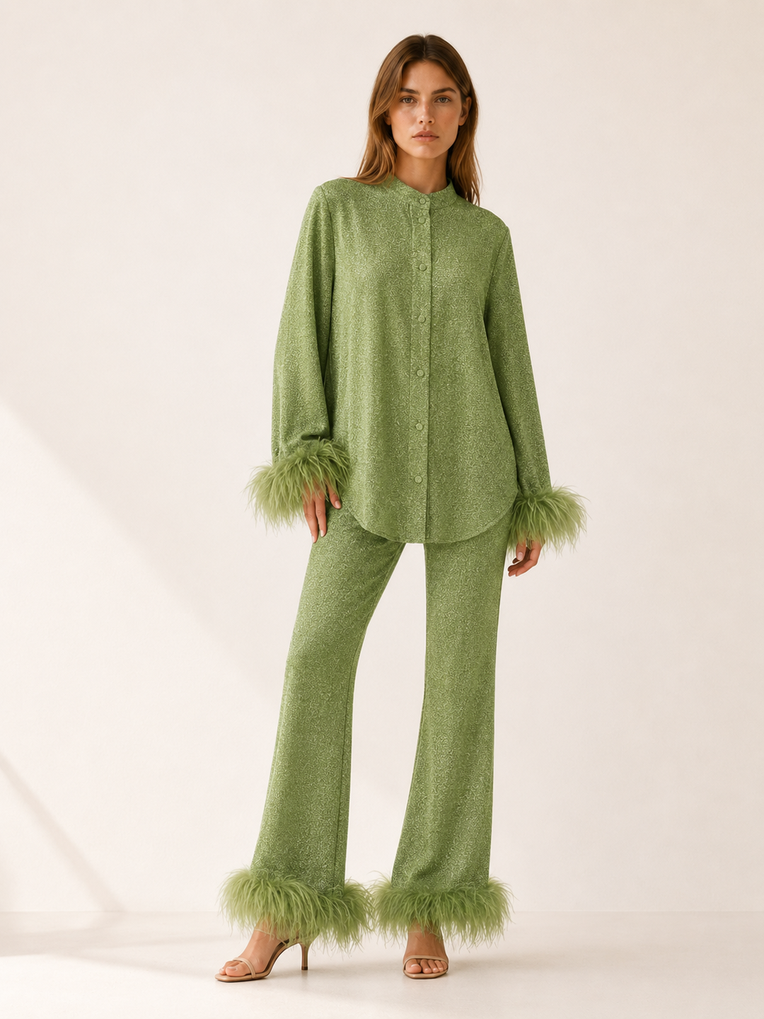 Ginevra | Glitter Co-Ord Set with Feather Trim