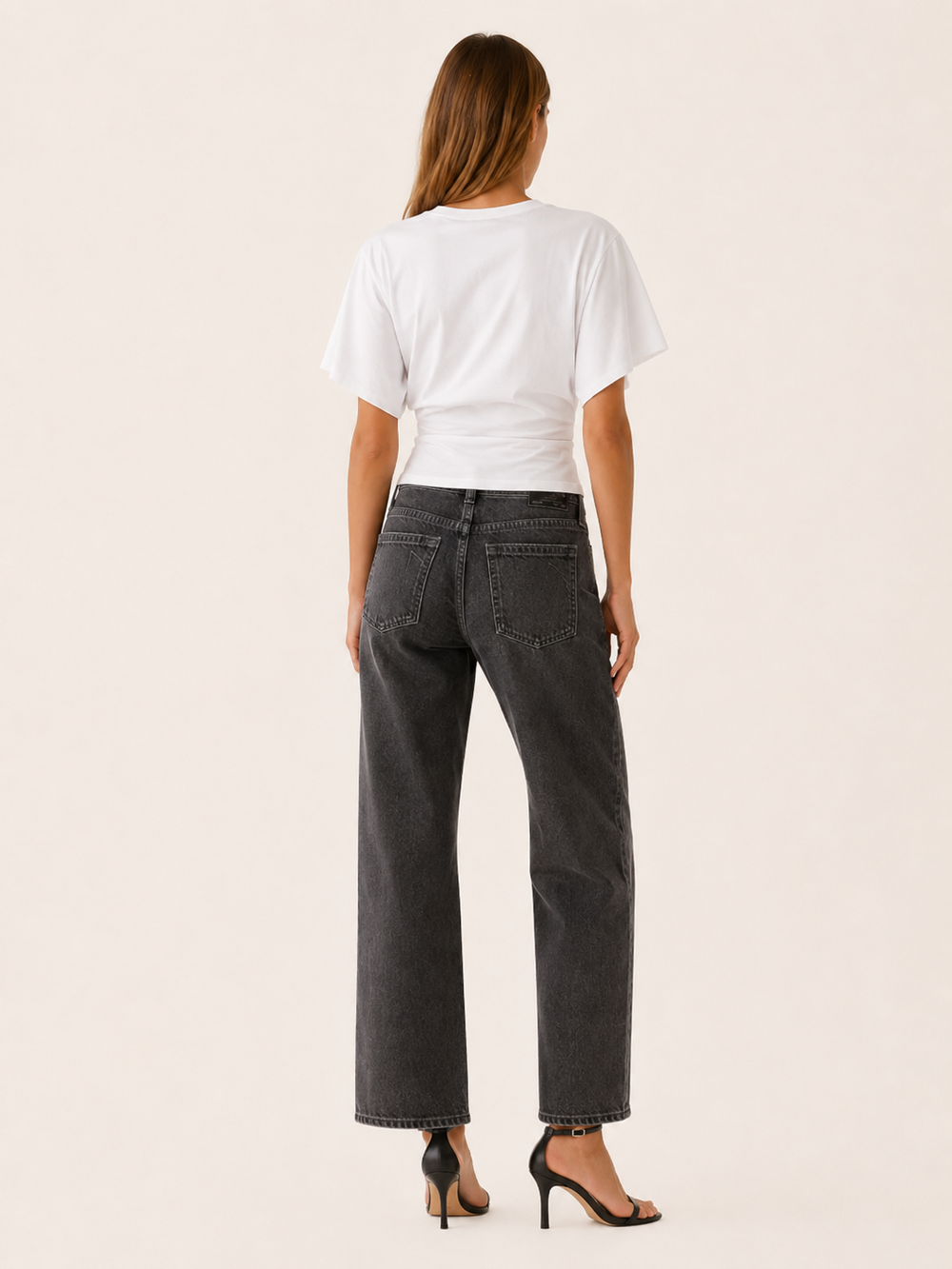 Black Fitted Waist Top with Flared Sleeves – side view