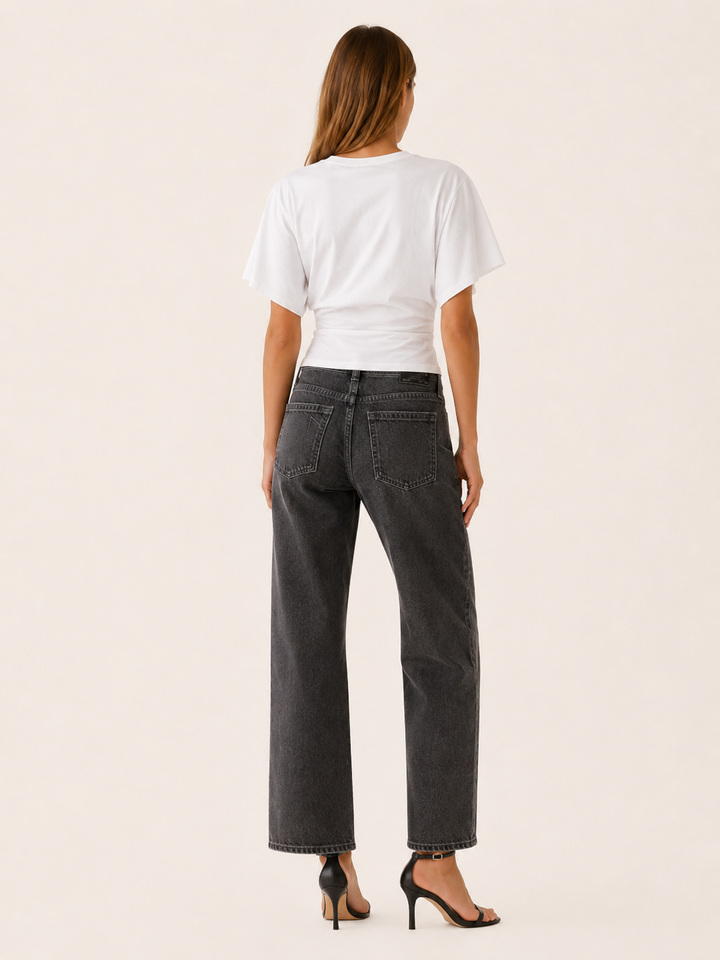 Black Fitted Waist Top with Flared Sleeves – side view