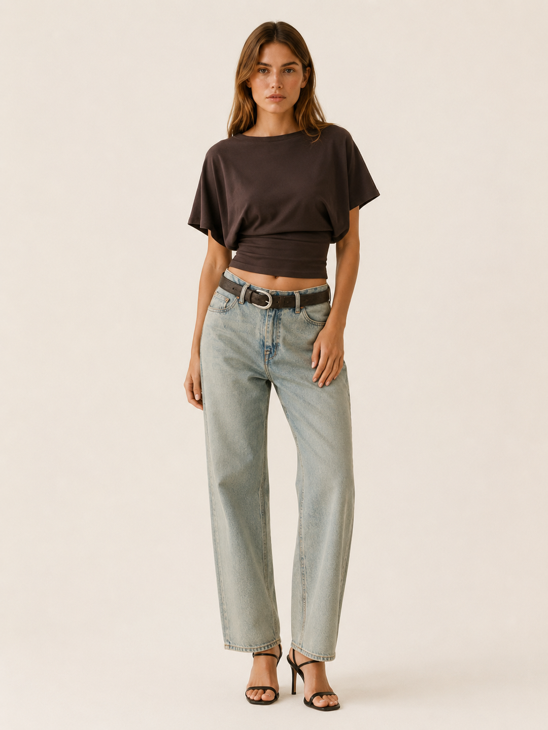 Black Fitted Waist Top with Flared Sleeves – lifestyle