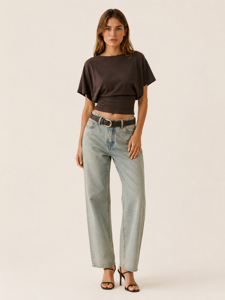 Black Fitted Waist Top with Flared Sleeves – lifestyle