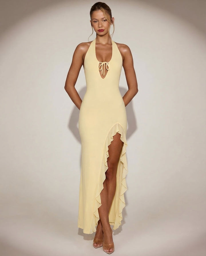 Cherry Crush Maxi Dress - women's maxi dress, neckline detail
