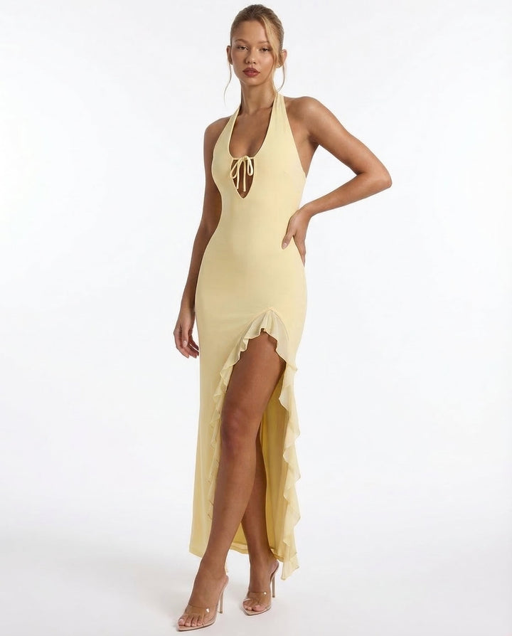 Cherry Crush Maxi Dress - women's maxi dress, hem detail