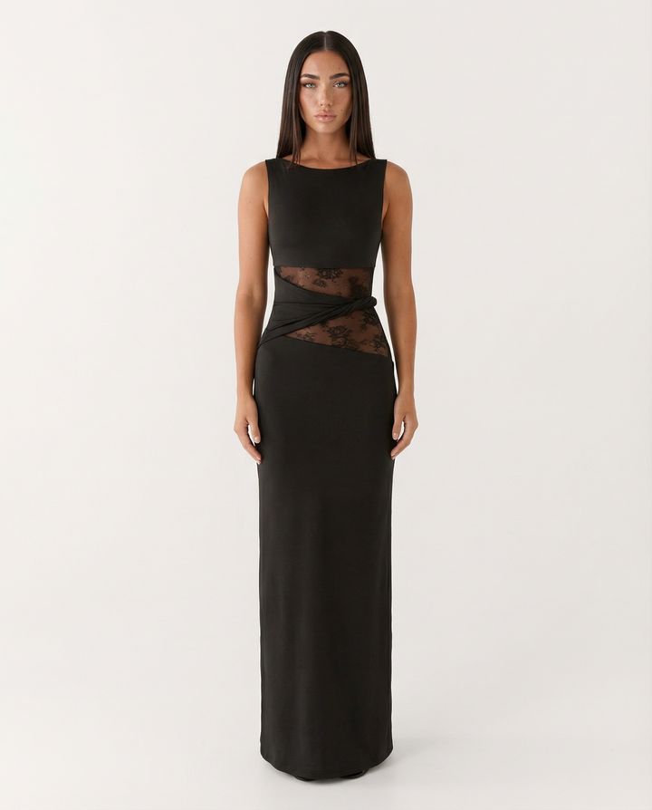 Lace Illusion Maxi Dress - women's maxi dress, front view