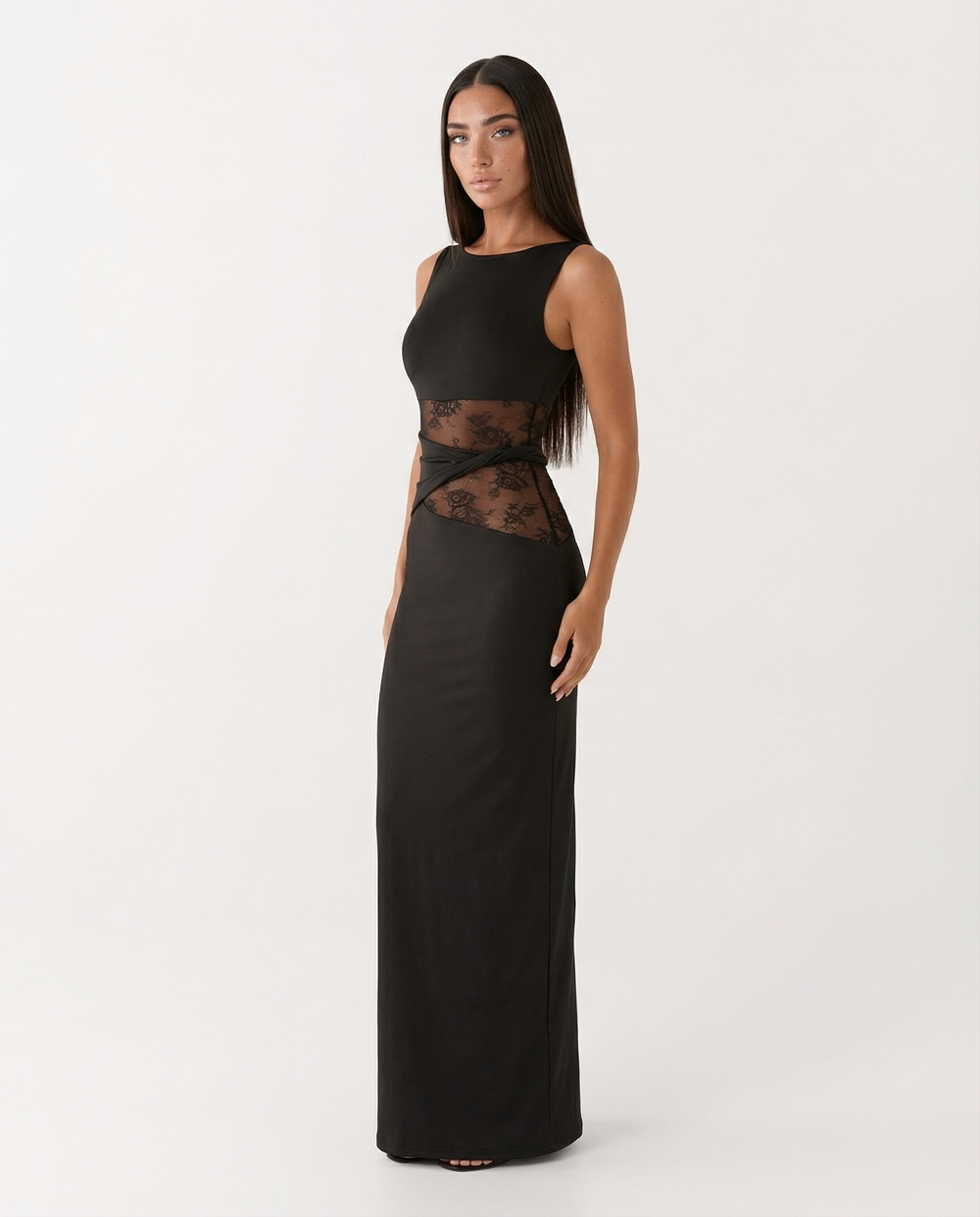 Lace Illusion Maxi Dress lace fabric detail
