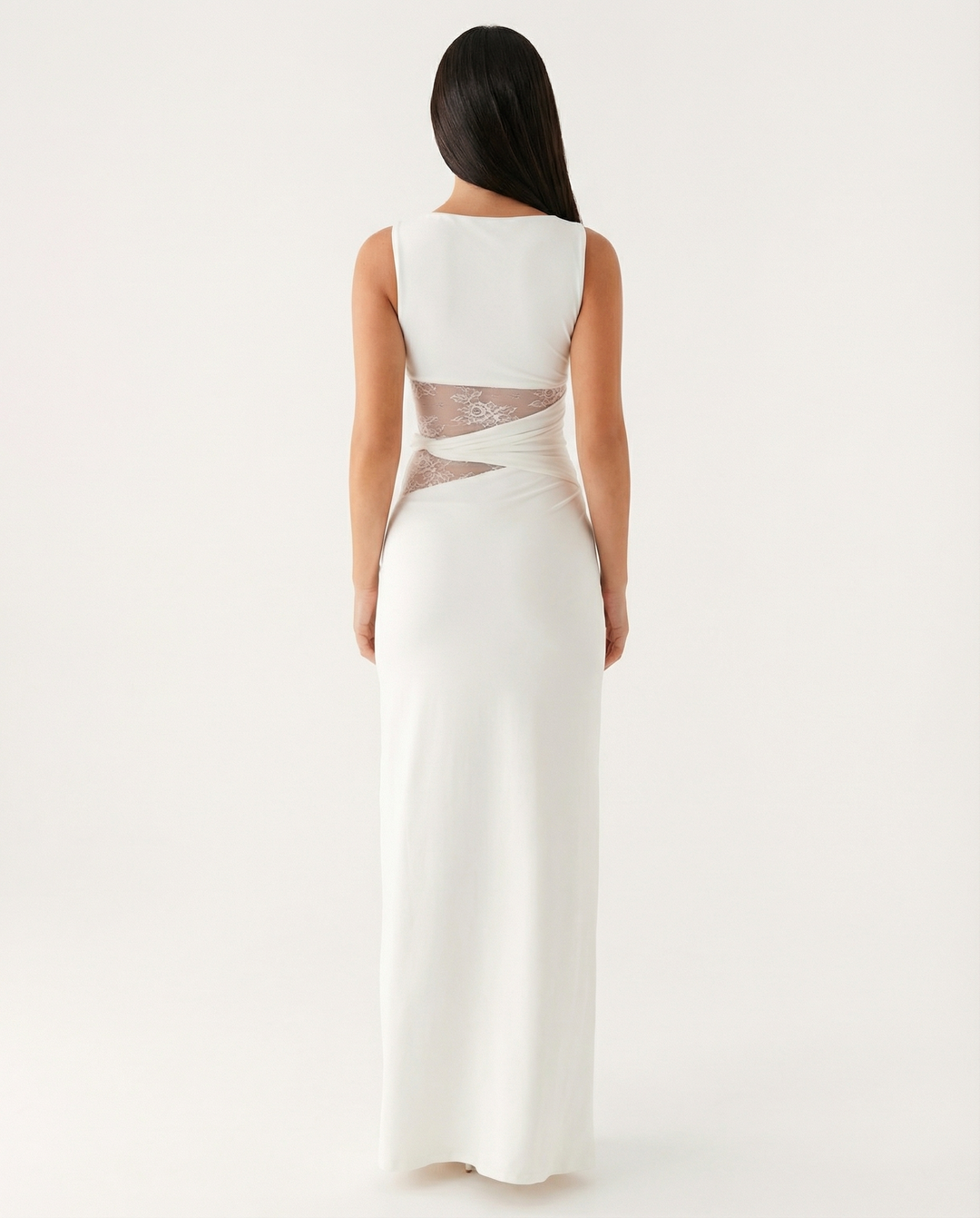 Lace Illusion Maxi Dress - women's maxi dress, fabric detail