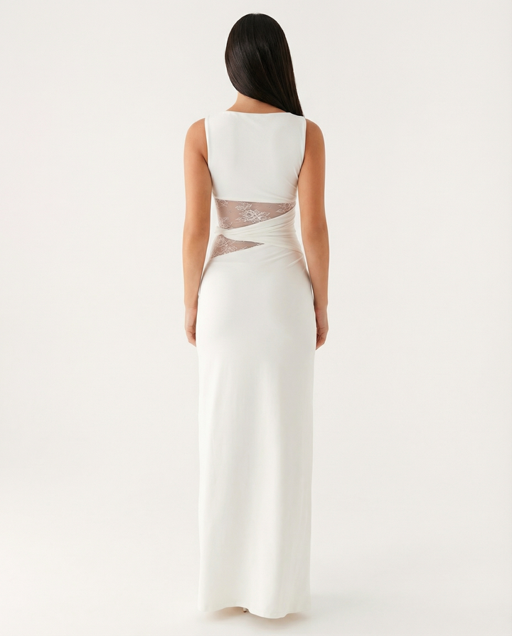Lace Illusion Maxi Dress - women's maxi dress, fabric detail