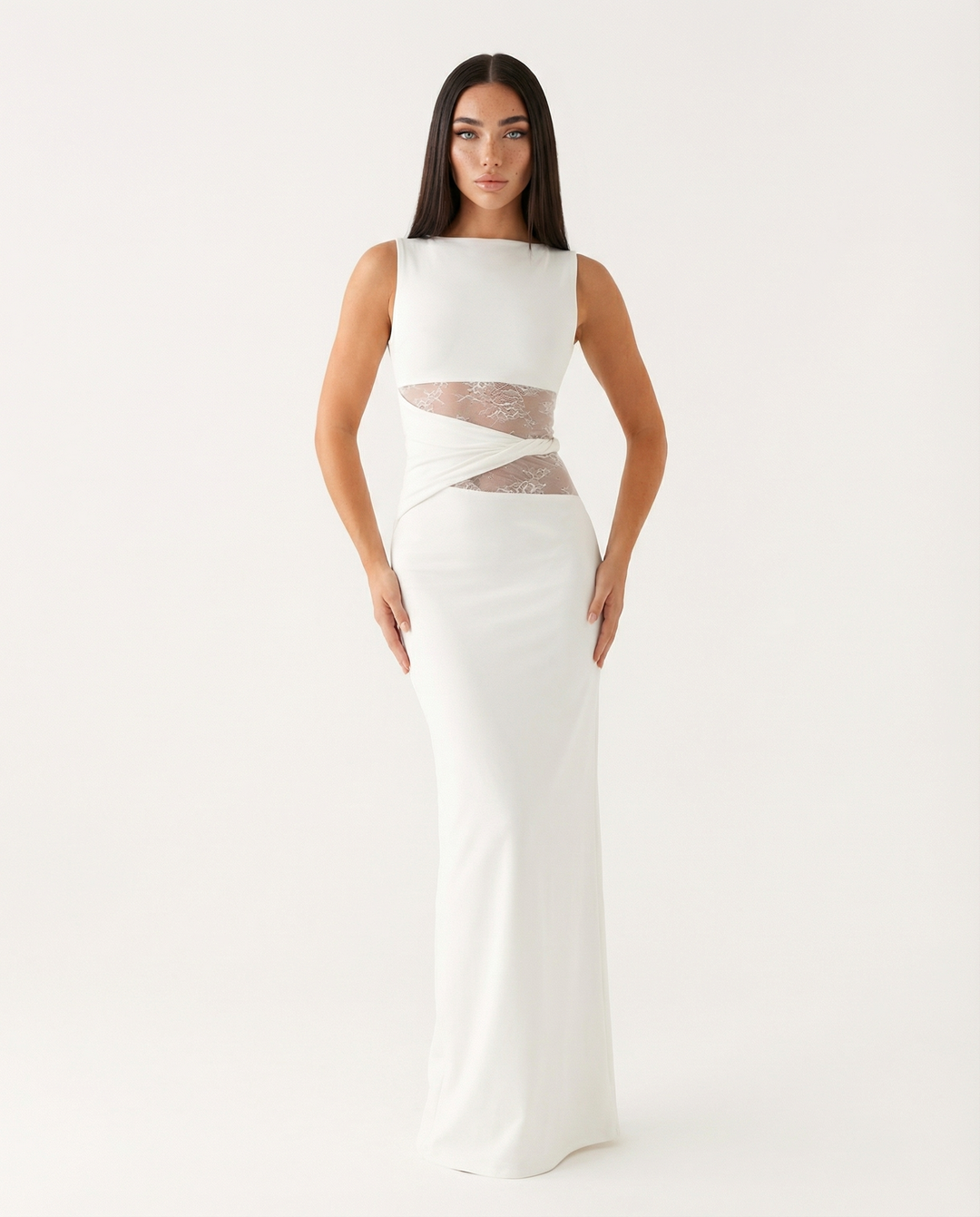 Lace Illusion Maxi Dress - women's maxi dress, full-length styled look