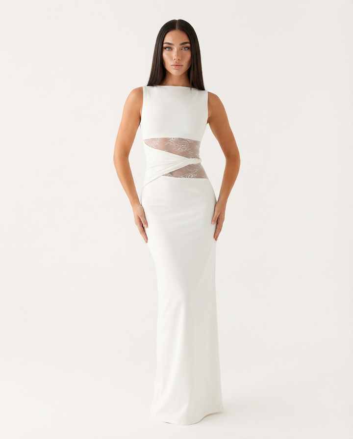 Lace Illusion Maxi Dress - women's maxi dress, full-length styled look