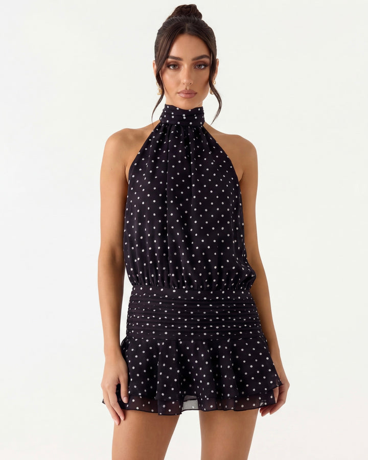 Flirt Alert Polka Mini Dress - women's mini dress, fabric detail