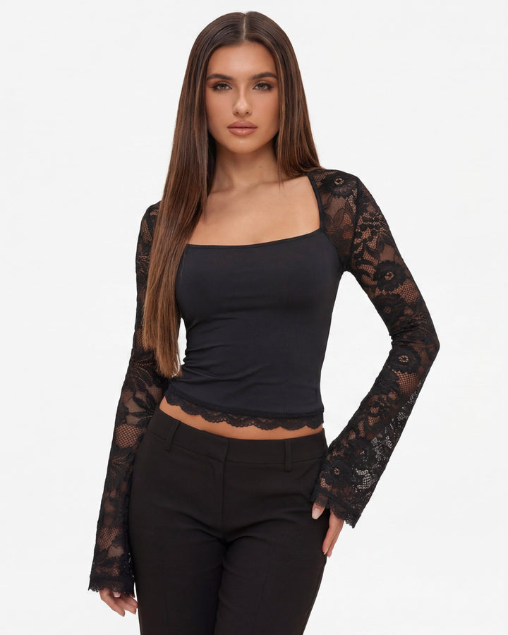 Lace Affair Long Sleeve Top — women's top, front view