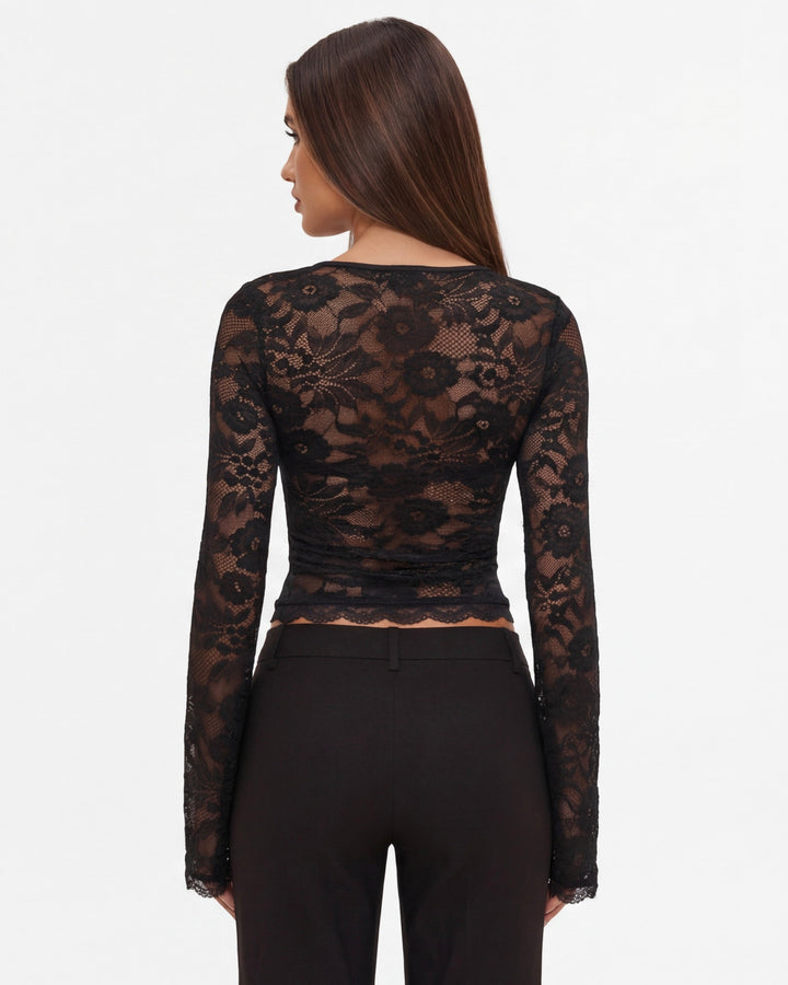 Lace Affair Long Sleeve Top — women's top, side view