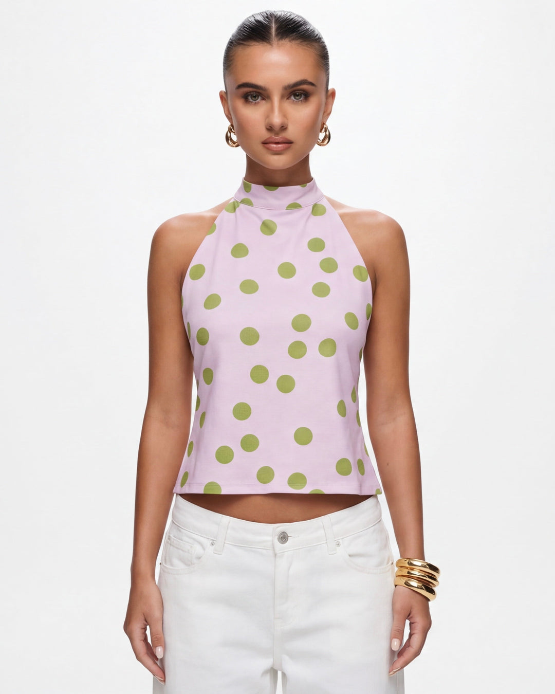 Polka Muse Halter Top — women's top, front view