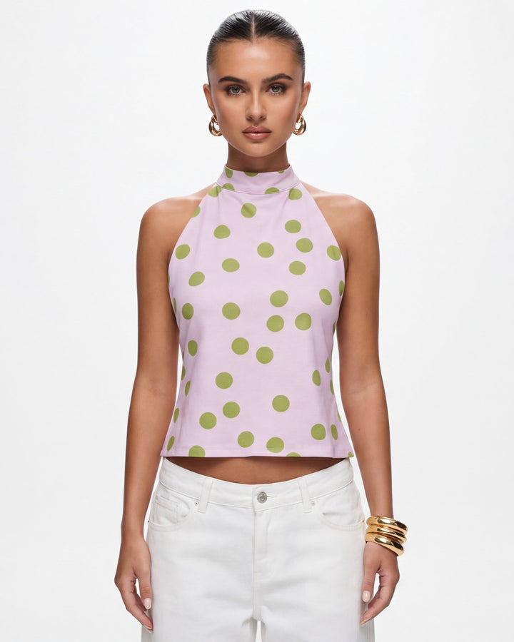 Polka Muse Halter Top — women's top, front view