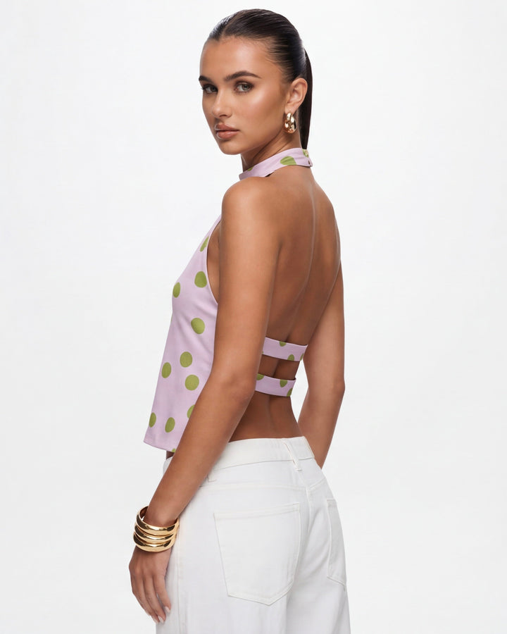 Polka Muse Halter Top — women's top, back view