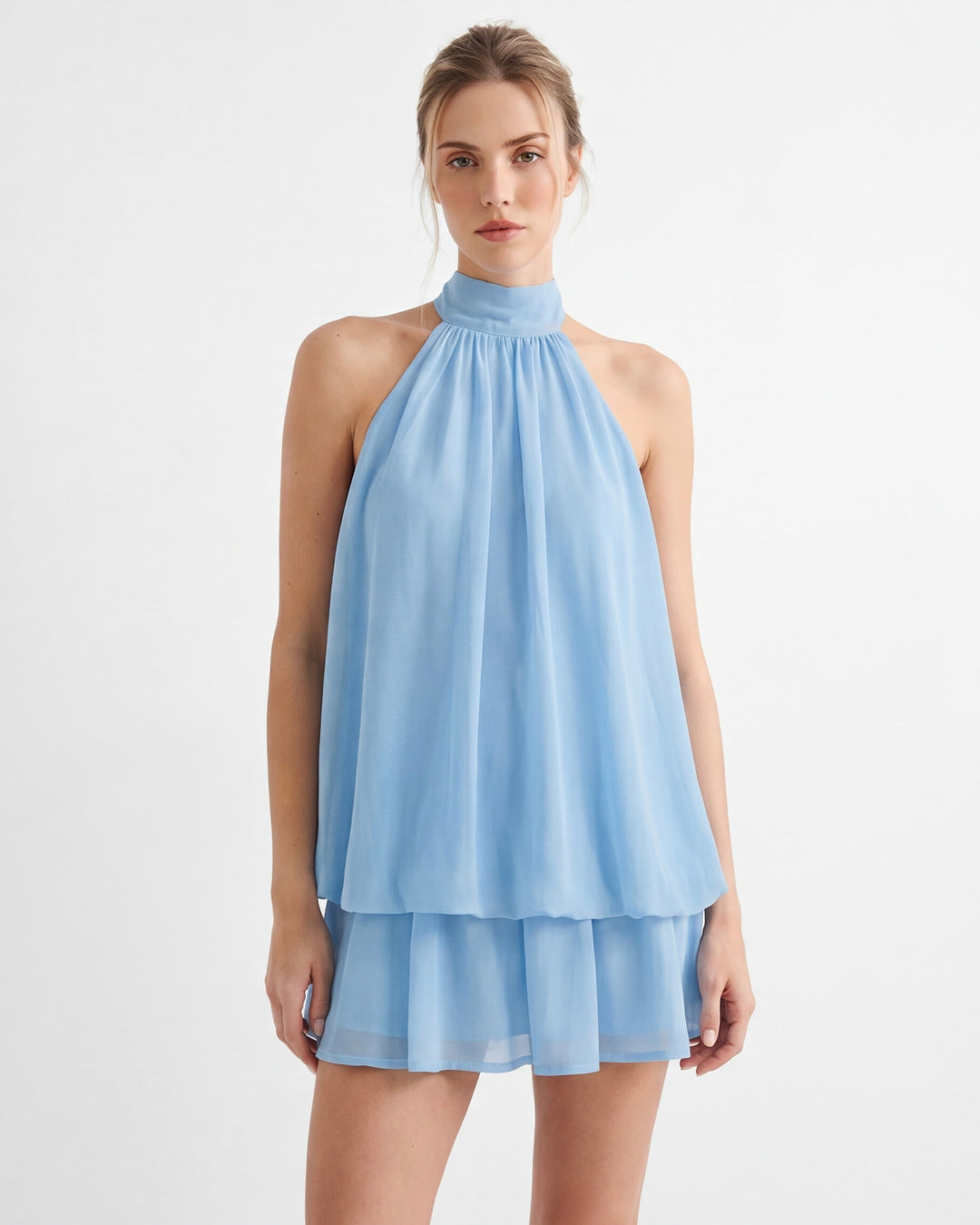 Celestia Breeze Mini Dress - women's mini dress, neckline detail