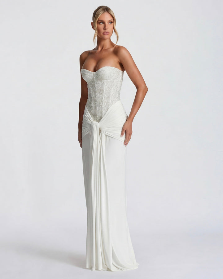 Midnight Aura Gown Maxi - women's gown, model wearing it, three-quarter view
